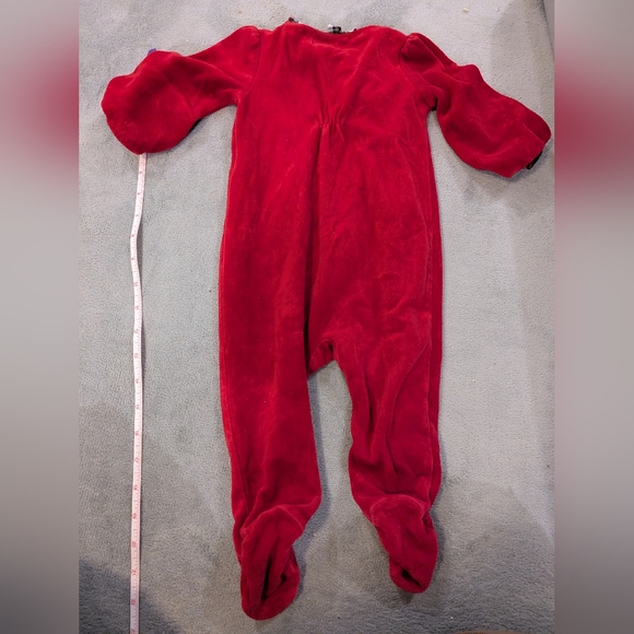 Cozy Red Kids Footie with Ruffle Trim - Picture 4 of 4